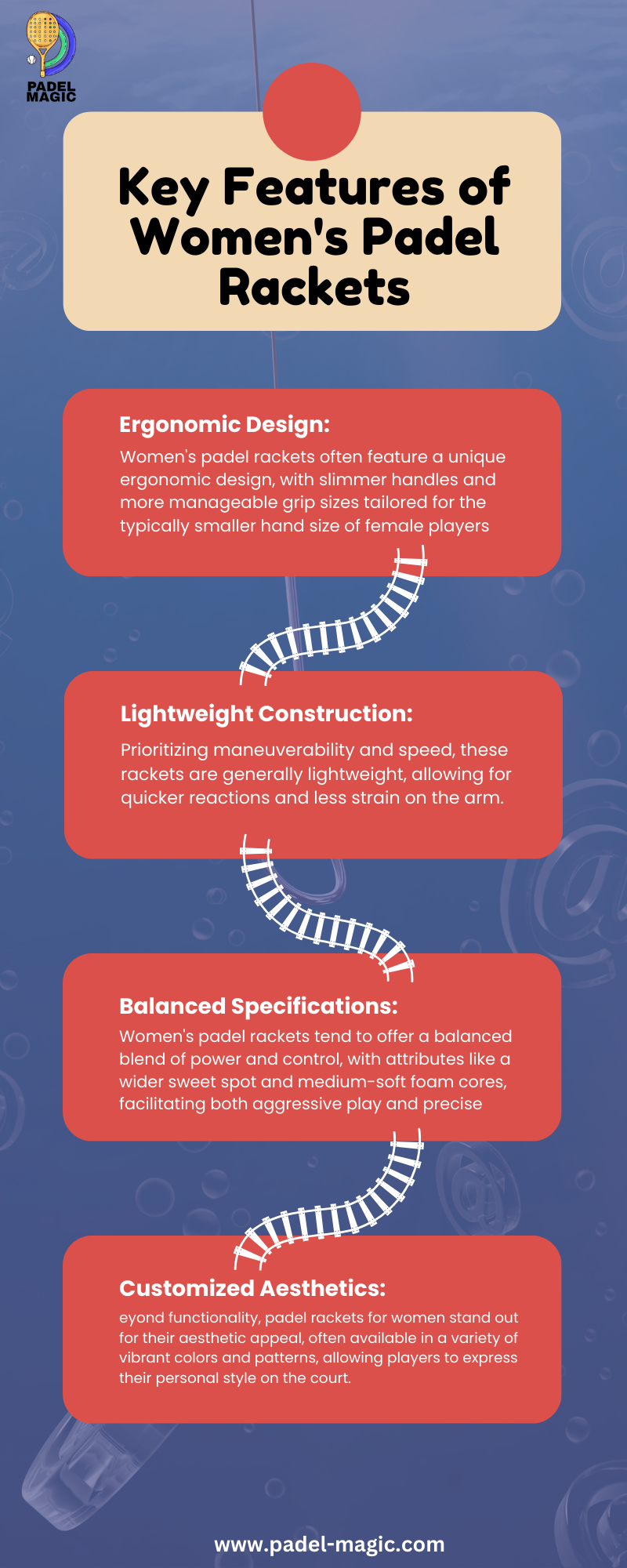 Key Features of Women's Padel Rackets infographic